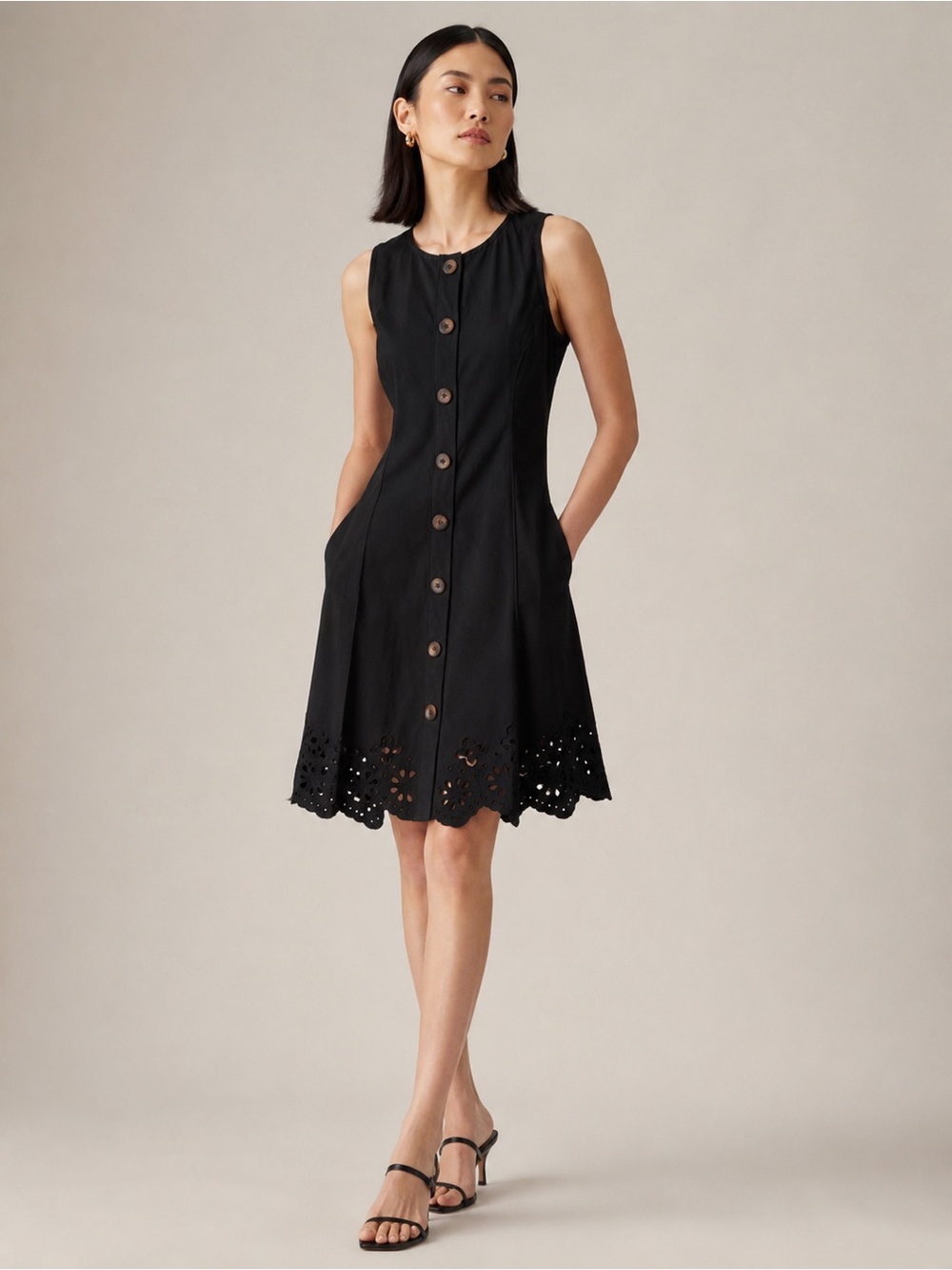 Derek Lam 10 Crosby Black Eyelet Button Front Fit & Flare Dress NWT Size 10